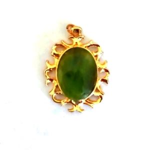 Beautiful Vintage Gold Metal Pendant for Necklace with Green Stone
